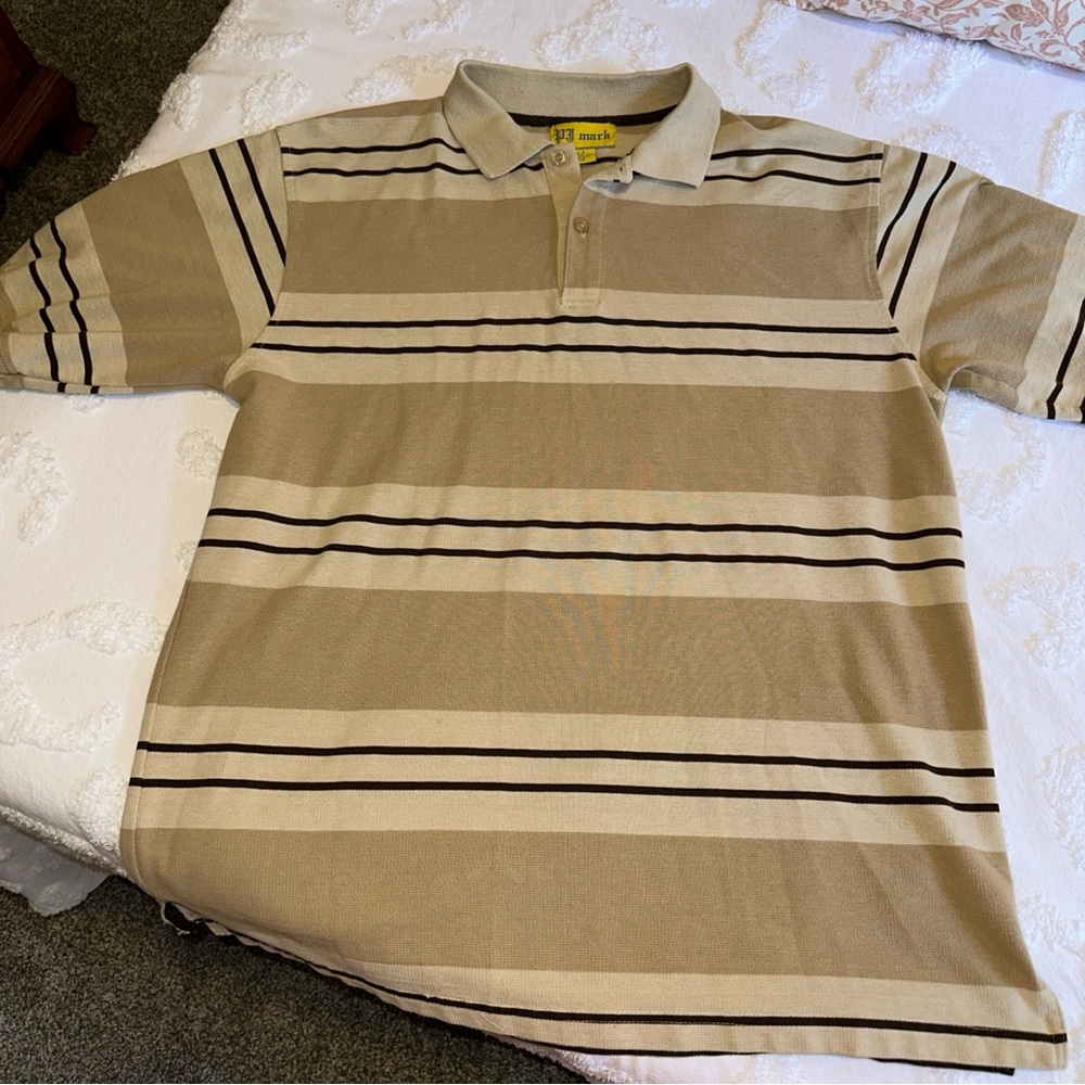 Mark Tan and Cream Striped Polo Shirt